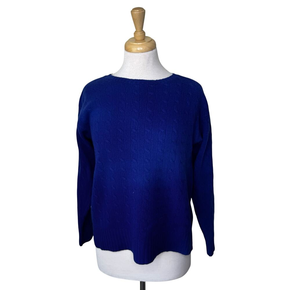 RALPH LAUREN Purple Label 100% Cashmere Cable Knit Sweater Royal Blue Size Large